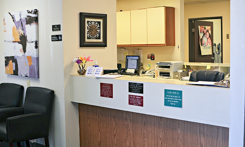 Front desk and dental waiting area